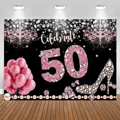 Aperturee - Glitter And Bokeh Balloon Happy 50Th Birthday Backdrop