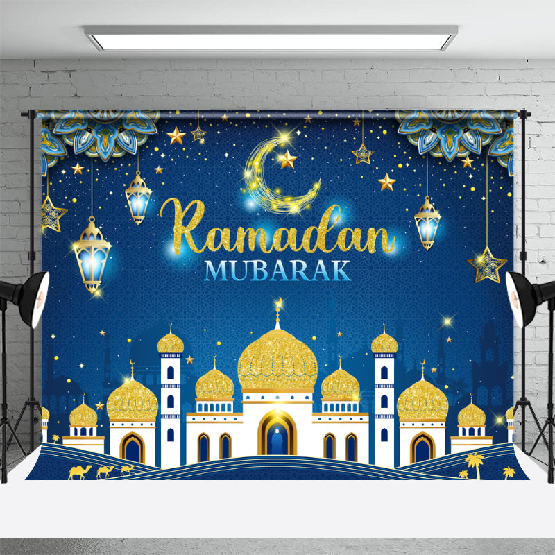 Aperturee - Glitter And Bule Starry Sky Ramadan Mubarak Backdrop