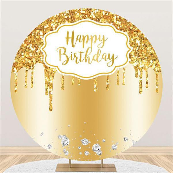 Aperturee Glitter And Golden Simple Circle Happy Birthday Backdrop