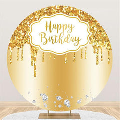 Aperturee Glitter And Golden Simple Circle Happy Birthday Backdrop