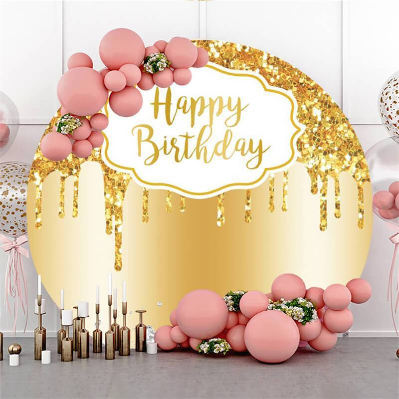 Aperturee Glitter And Golden Simple Circle Happy Birthday Backdrop