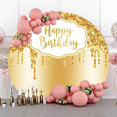 Aperturee Glitter And Golden Simple Circle Happy Birthday Backdrop