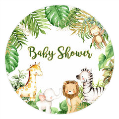 Aperturee Glitter And Green Leaves Round Animals Baby Shower Backdrop