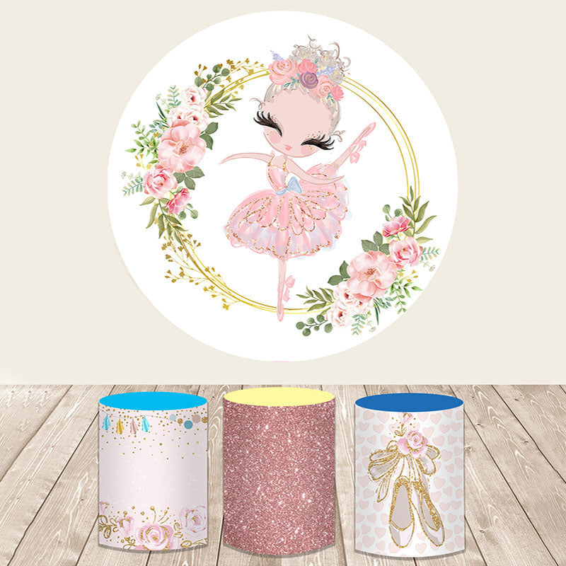 Aperturee Glitter And Pink Ballet Girl Theme Round Backdrop Kit