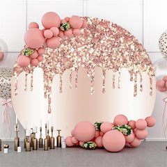 Aperturee Glitter And Pink Simple Circle Happy Birthday Backdrop