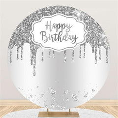 Aperturee Glitter And Silver Simple Round Happy Birthday Backdrop