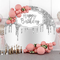 Aperturee Glitter And Silver Simple Round Happy Birthday Backdrop