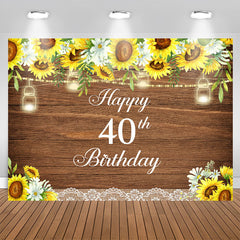 Aperturee - Glitter And Sunflowers Happy 40Th Birthday Backdrop