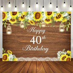 Aperturee - Glitter And Sunflowers Happy 40Th Birthday Backdrop