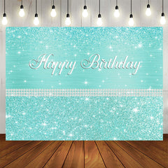 Aperturee - Glitter And Tiffany Bule Pearl Happy Birthday Backdrop