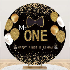 Aperturee Glitter Black Gold Bow Mr One Round Birthday Backdrop