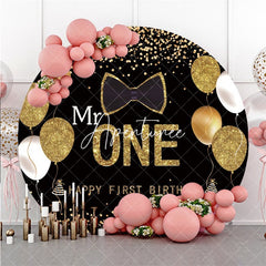 Aperturee Glitter Black Gold Bow Mr One Round Birthday Backdrop