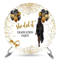 Aperturee Glitter Black Gold She Did It Grad Round Backdrop