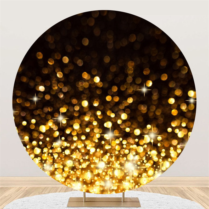 Aperturee - Glitter Black Golden Bokeh Circle Birthday Backdrop