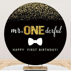 Aperturee Glitter Black Mr Onederful Happy Birthday Circle Backdrop