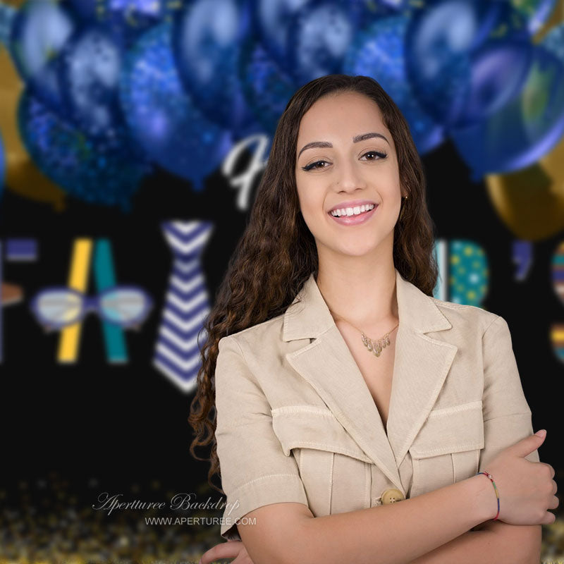 Aperturee - Glitter Blue Balloon Tie Fathers Day Photo Backdrop