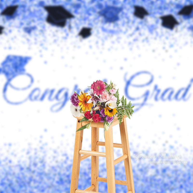 Aperturee - Glitter Blue Congrats Grad Photography Backdrop