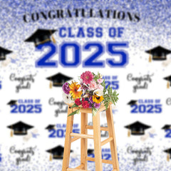 Aperturee - Glitter Blue Congratulations Class Of 2025 Backdrop