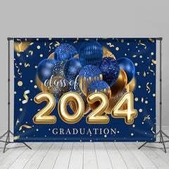 Aperturee - Glitter Blue Gold Balloon Class Of 2023 Grad Backdrop