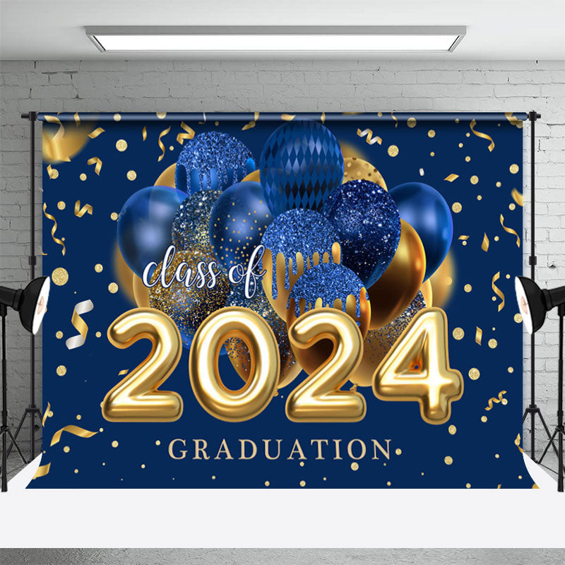 Aperturee - Glitter Blue Gold Balloon Class Of 2023 Grad Backdrop