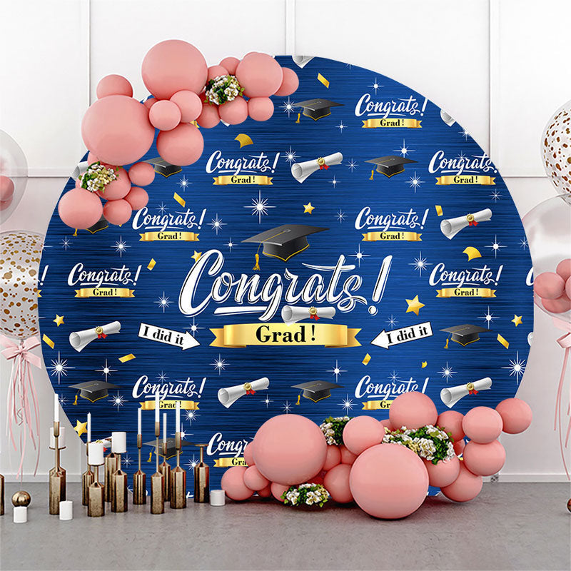 Aperturee Glitter Blue I Did It Congrats Grad Round Backdrop