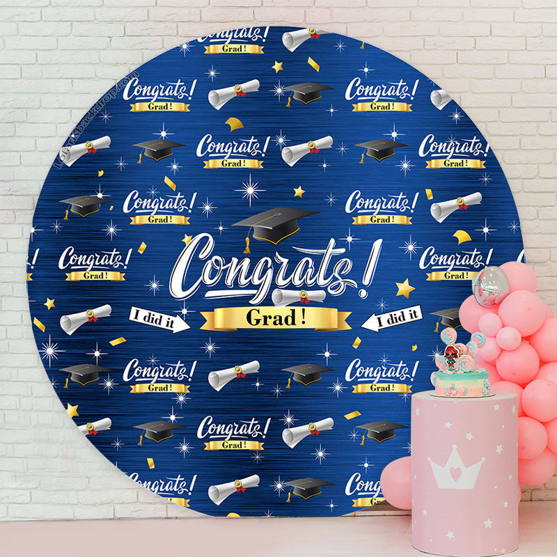 Aperturee - Glitter Blue I Did It Congrats Grad Round Backdrop