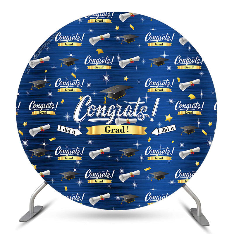 Aperturee Glitter Blue I Did It Congrats Grad Round Backdrop