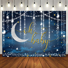 Aperturee - Glitter Blue Moon And Stars Themed Baby Shower Backdrop