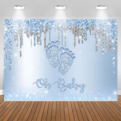 Aperturee - Glitter Blue Oh Baby Feet Backdrop Baby Shower for Boy