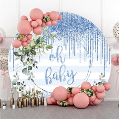 Aperturee Glitter Blue Oh Baby Stripe Round Baby Shower Backdrop