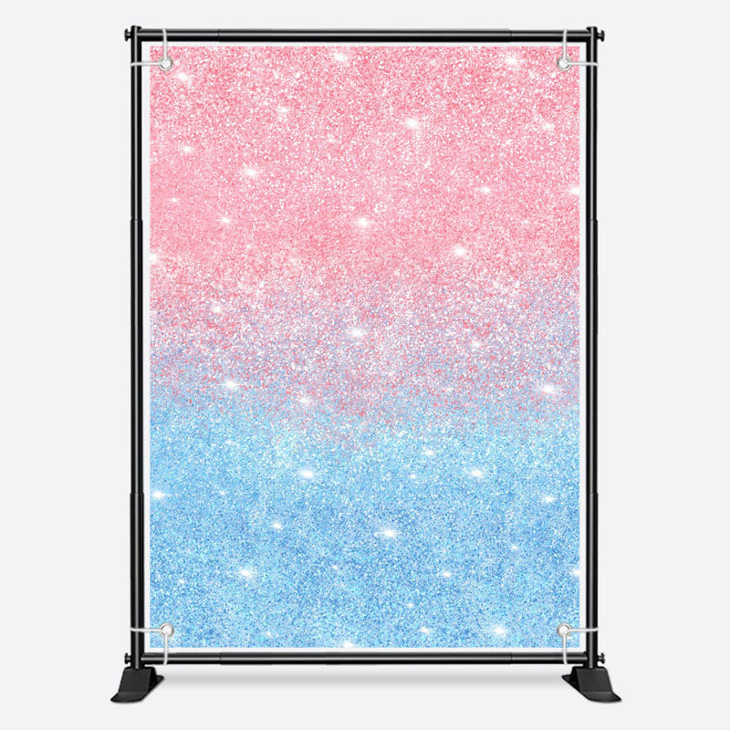 Aperturee - Glitter Blue Pink Sequins Simple Birthday Backdrop