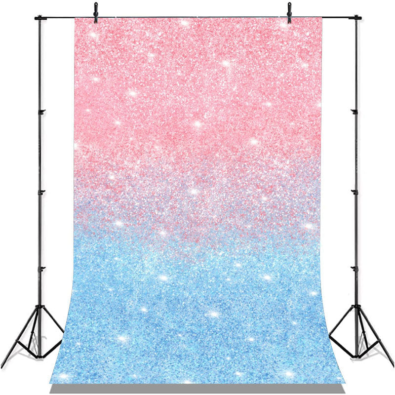 Aperturee - Glitter Blue Pink Sequins Simple Birthday Backdrop