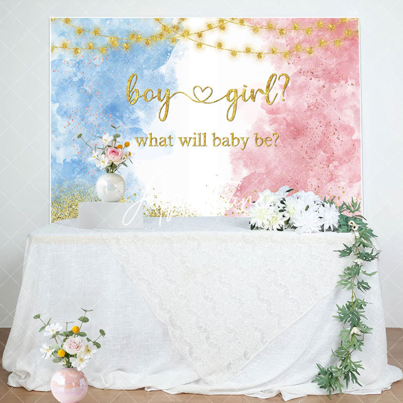 Aperturee - Glitter Blue Pink Watercolor Gender Reveal Backdrop