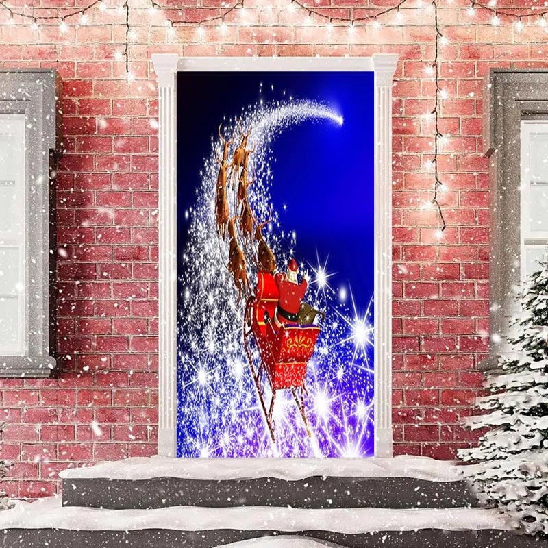 Aperturee - Glitter Blue Santa Claus Elk Christmas Door Cover