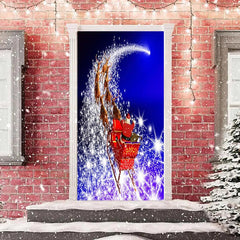 Aperturee - Glitter Blue Santa Claus Elk Christmas Door Cover