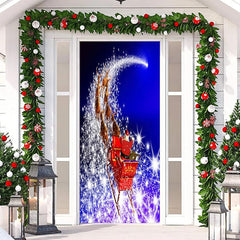 Aperturee - Glitter Blue Santa Claus Elk Christmas Door Cover