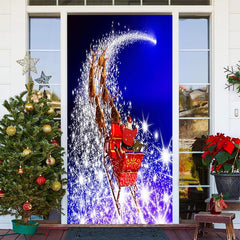 Aperturee - Glitter Blue Santa Claus Elk Christmas Door Cover