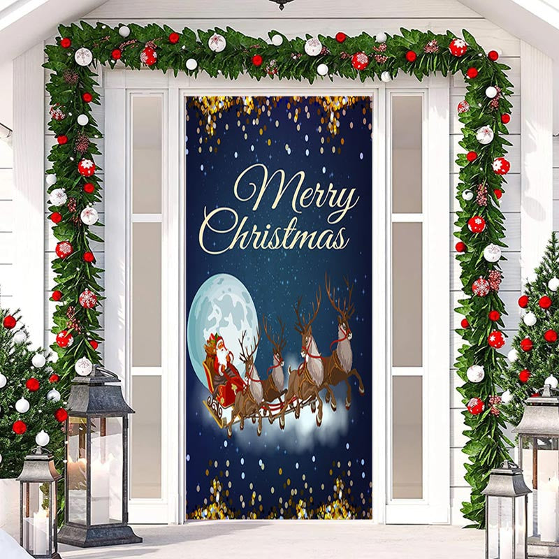 Aperturee - Glitter Blue Santa Claus Night Christmas Door Cover