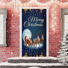 Aperturee - Glitter Blue Santa Claus Night Christmas Door Cover