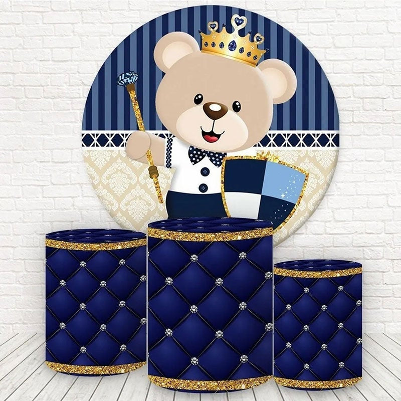 Aperturee Glitter Blue Teddy Bear Round Happy Birthday Backdrop Kit