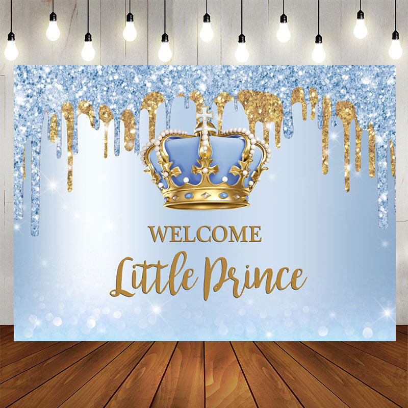 Aperturee - Glitter Blue Welcome Little Prince Baby Shower Backdrop