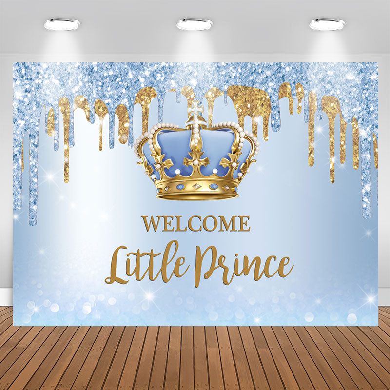 Aperturee - Glitter Blue Welcome Little Prince Baby Shower Backdrop