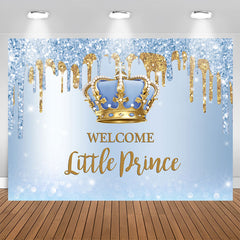 Aperturee - Glitter Blue Welcome Little Prince Baby Shower Backdrop