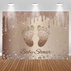 Aperturee - Glitter brown Footprint Baby Shower Backdrop For Party