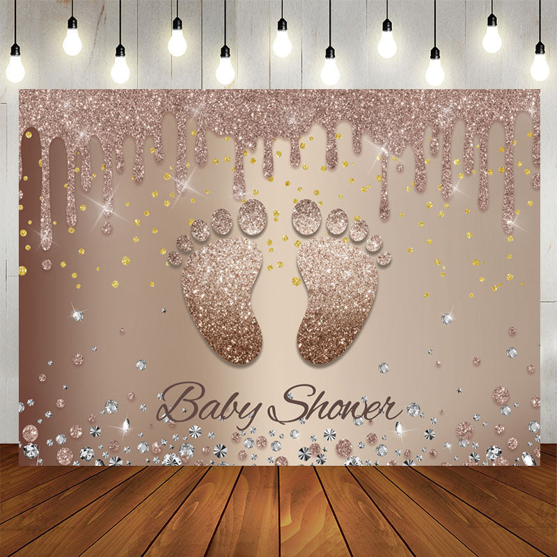 Aperturee - Glitter brown Footprint Baby Shower Backdrop For Party