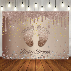 Aperturee - Glitter brown Footprint Baby Shower Backdrop For Party