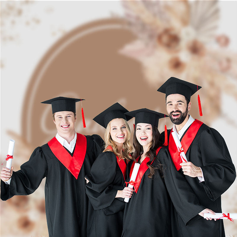 Aperturee - Glitter Brown White Floral Grad Backdrop For Graduation