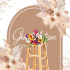 Aperturee - Glitter Brown White Floral Grad Backdrop For Graduation