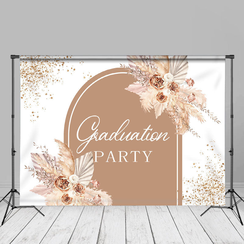 Aperturee - Glitter Brown White Floral Grad Backdrop For Graduation