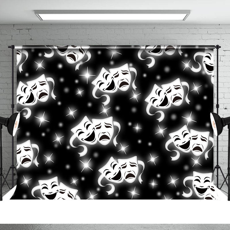 Aperturee - Glitter Clown Mask Theme Black Happy Halloween Backdrop